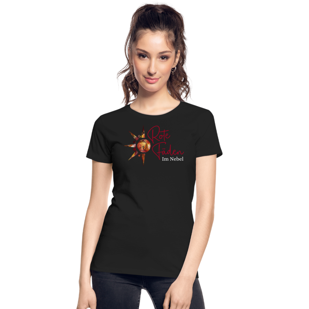 Frauen Premium Bio T-Shirt Rote Fäden - Schwarz