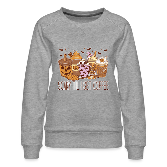Frauen Premium Pullover scary Till I get coffee - Grau meliert