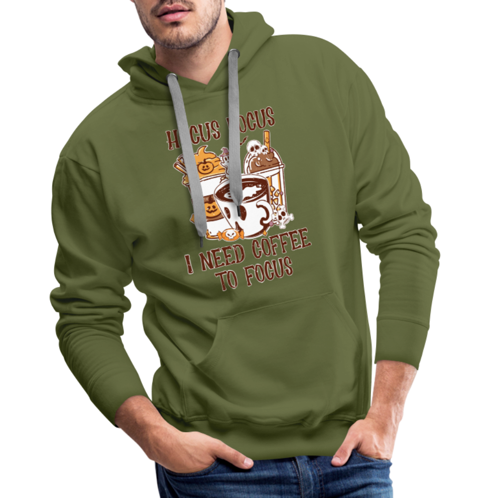 Men’s Premium Hoodie Hocus Pocus I Need Coffee to Focus - Olivgrün