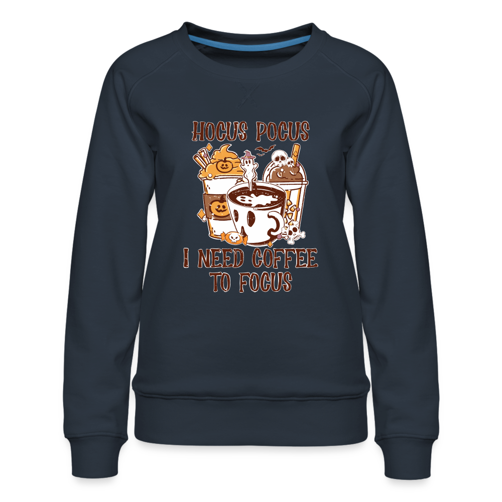 Frauen Premium Pullover Hocus Pickups i Need Coffee to focus - Navy