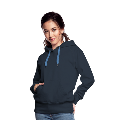Frauen Premium Hoodie Sommernachtstanz Logo hinten groß mit Schriftzug grauer Rand - Navy