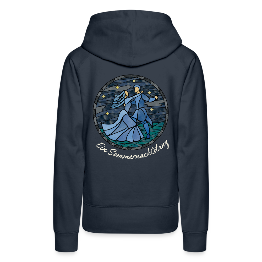 Frauen Premium Hoodie Sommernachtstanz Logo hinten groß mit Schriftzug grauer Rand - Navy