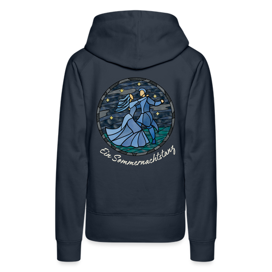 Frauen Premium Hoodie Sommernachtstanz Logo hinten groß mit Schriftzug grauer Rand - Navy