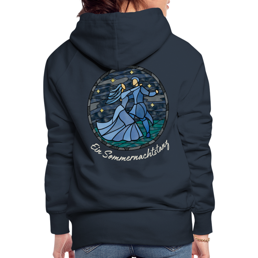 Frauen Premium Hoodie Sommernachtstanz Logo hinten groß mit Schriftzug grauer Rand - Navy