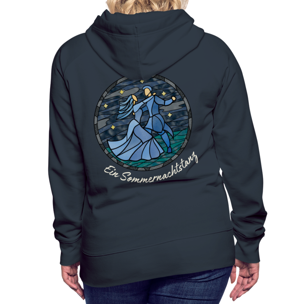 Frauen Premium Hoodie Sommernachtstanz Logo hinten groß mit Schriftzug grauer Rand - Navy
