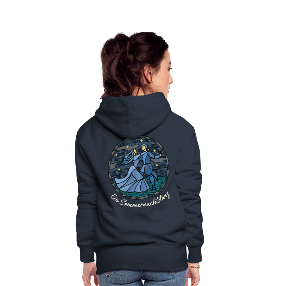 Frauen Premium Hoodie Sommernachtstanz Logo hinten groß mit Schriftzug grauer Rand - Navy