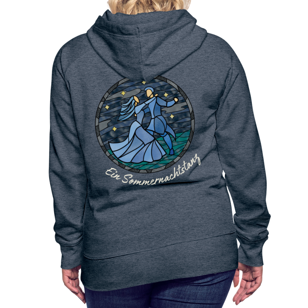 Frauen Premium Hoodie Sommernachtstanz Logo hinten groß mit Schriftzug grauer Rand - Jeansblau