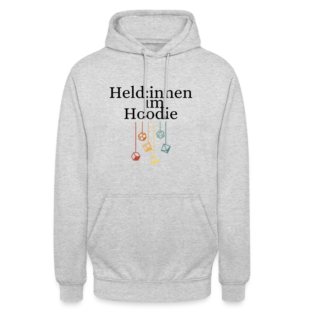 Unisex Hoodie Held:innen im Hoodie Würfel - Hellgrau meliert