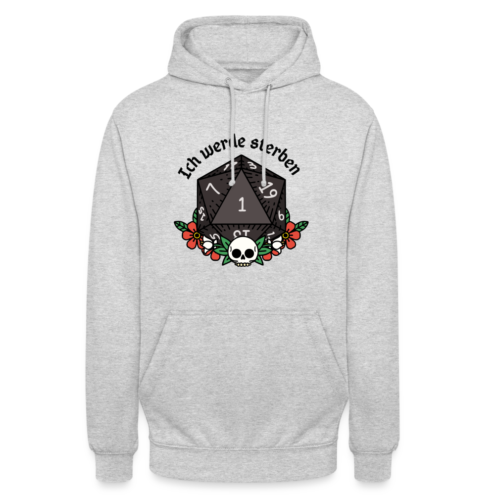 Unisex Hoodie "Ich werde sterben 1" - Hellgrau meliert
