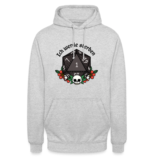 Unisex Hoodie "Ich werde sterben 1" - Hellgrau meliert