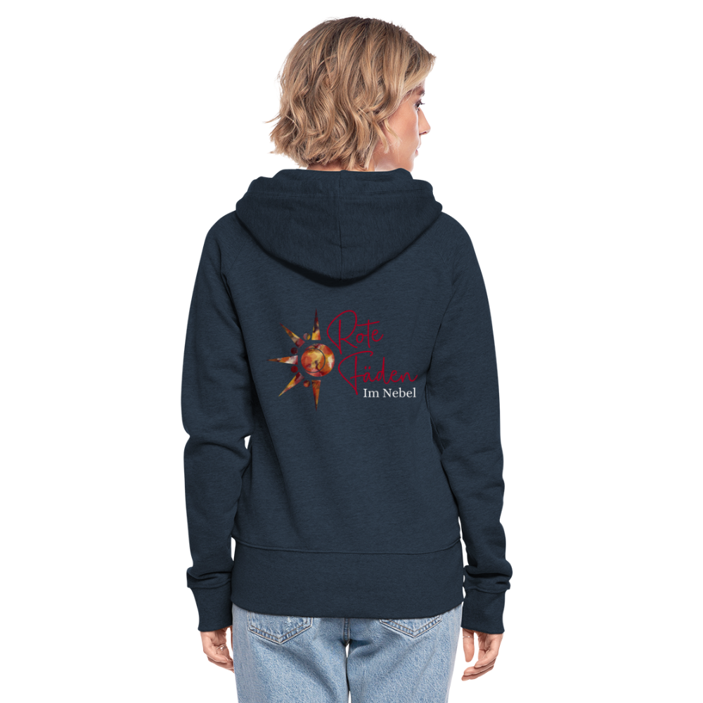 Frauen Premium Kapuzenjacke Rote Fäden farbig - Navy