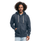 Männer Premium Kapuzenjacke Rote Fäden farbig - Jeansblau