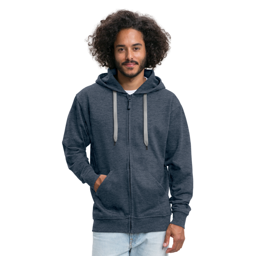 Männer Premium Kapuzenjacke Rote Fäden farbig - Jeansblau