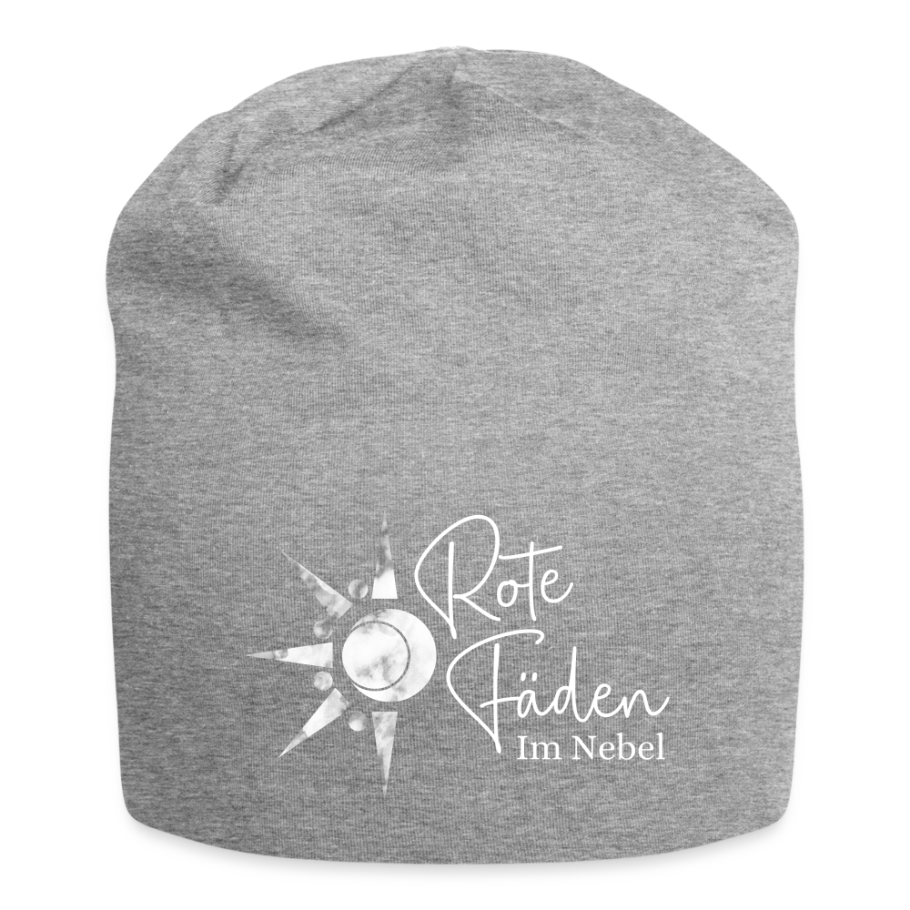 Jersey-Beanie Rote Fäden weiß - Grau meliert